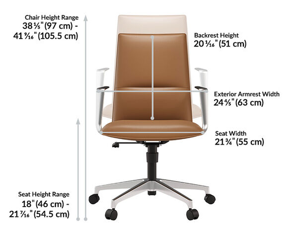 Measurement chart for the Summit Office Chair, detailing its height, backrest, armrest width, seat width, and seat height range.