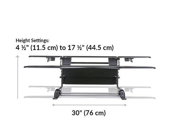 Dimension image shows that the base of the desk riser is 30 inches wide