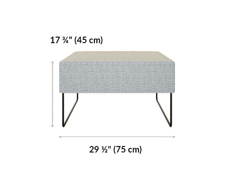 sectional ottoman is 17 and 3 quarter inches tall and 29 and a half inches wide