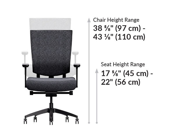Vari task chair back height is 38 to 43 inches