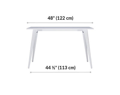 Essential Desk 48x24 Four Leg is 48 inches wide. Width between legs is 44 and a half inches.