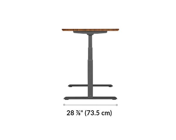 Vari electric standing desk leg base is 28 and 7 eights deep 