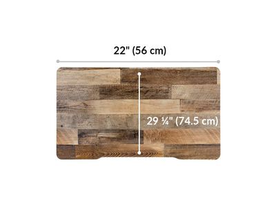 Vari electric standing desk monitor mounting space is 22 inches wide. Tabletop from mounting space is 29 and a quarter inches long