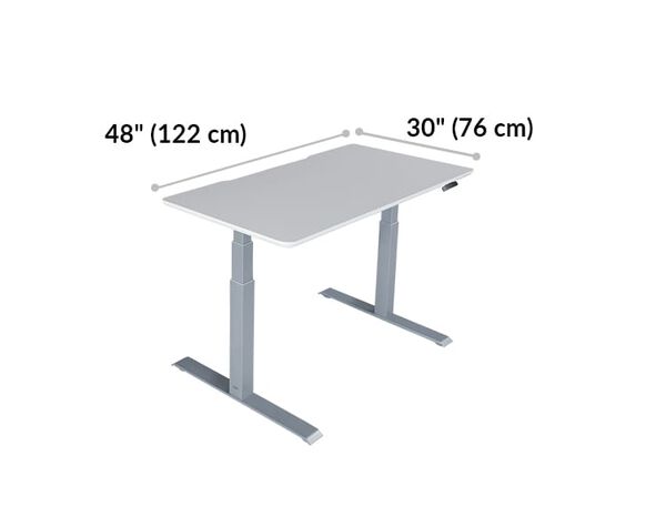 Electric standing desk is 48 inches wide and 30 inches long
