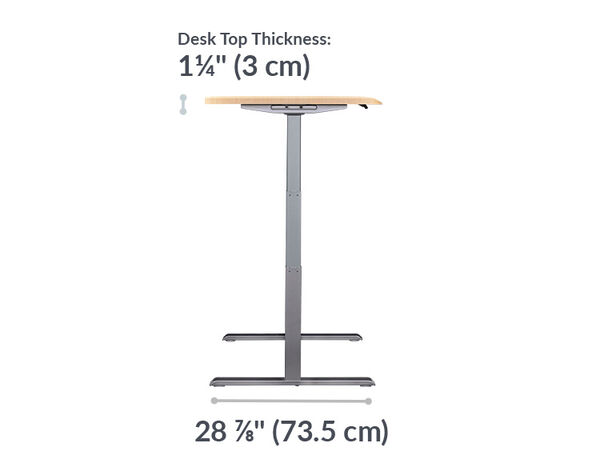 The base of the Electric Standing Desk 72x30 Light Wood Silver is 28.88 inches deep