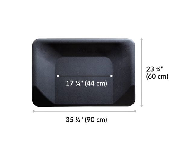 Vari active mat width 35 and a half inches. Length 23 and 3 quarter inches.