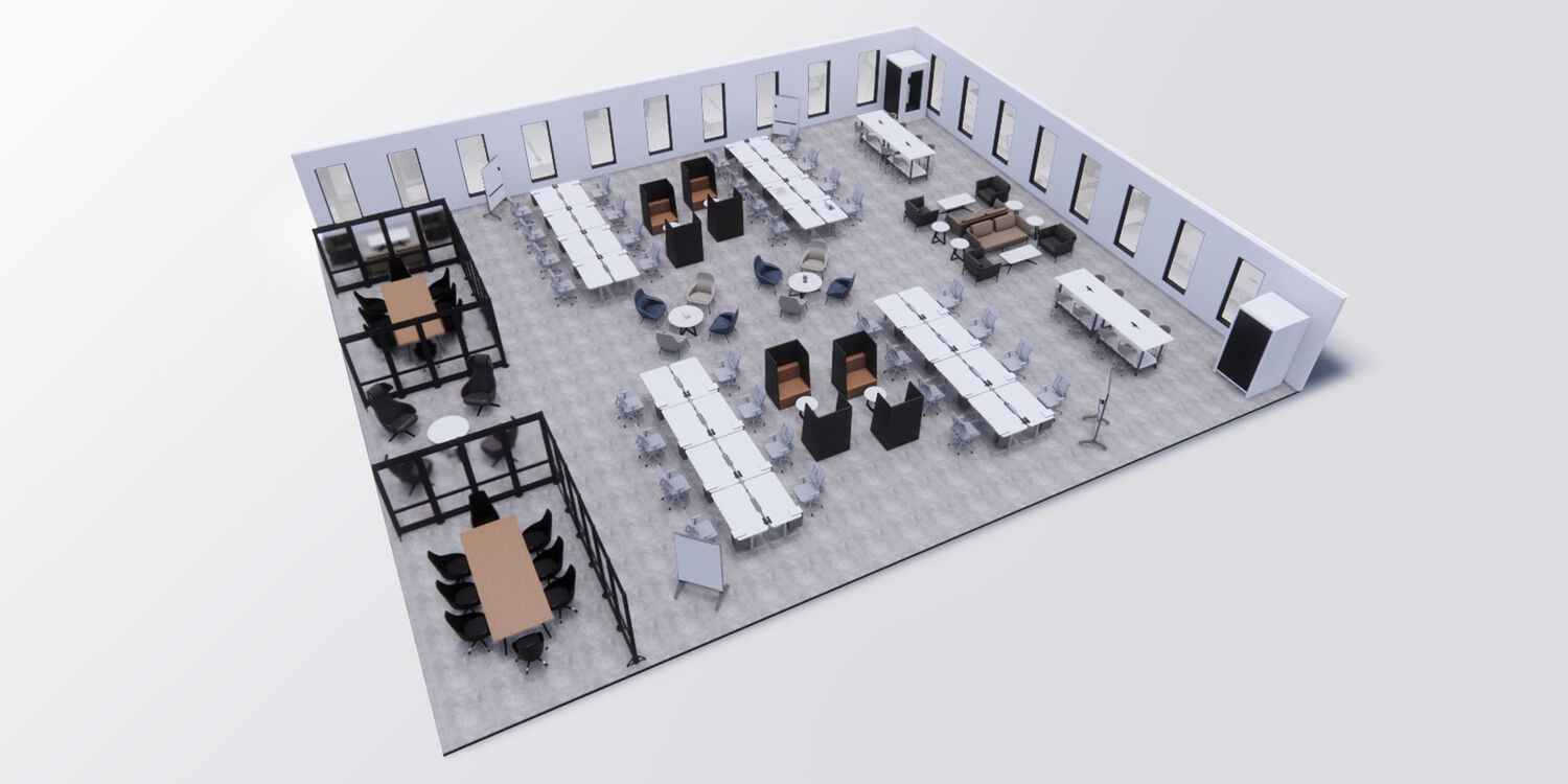 overhead view of an open office space