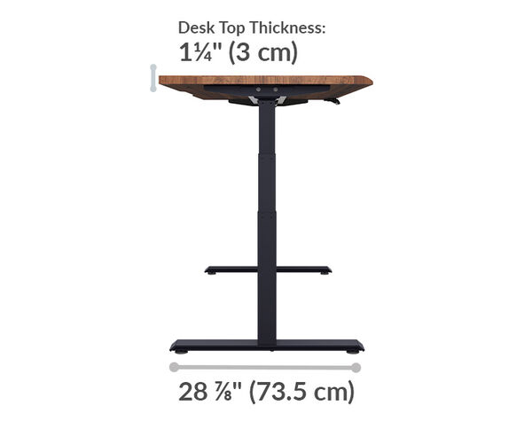 The base of the Electric Standing Desk 72x30 Light Wood is 28.88 inches deep