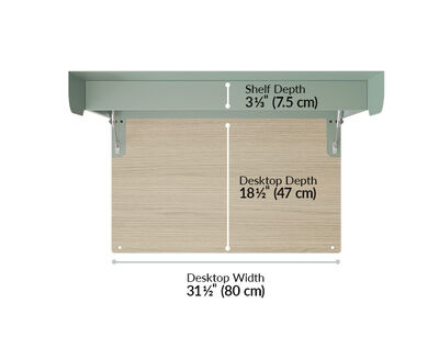Hide-Away desk has a desktop depth of eighteen and a half inches and a shelf depth of three and a third inches