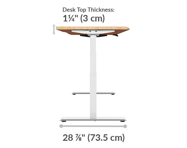 The base of the Electric Standing Desk 72x30 Reclaimed Wood is 28.88 inches deep