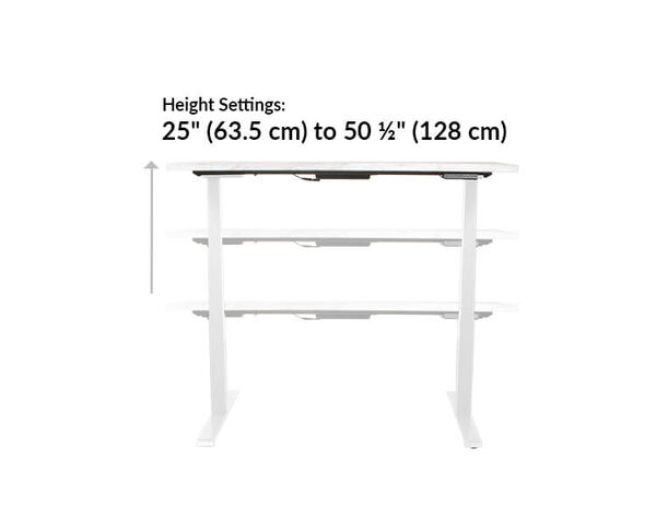 The base of the Electric Standing Desk with ComfortEdge™  60x30 walnut goes from 25 inches to 50.5 inches tall