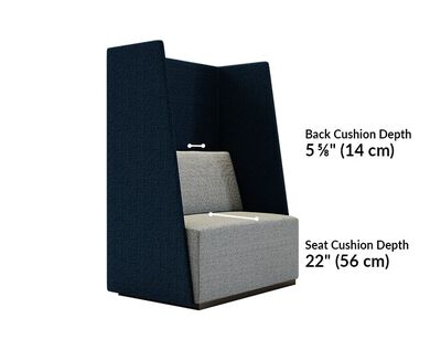 High Back Sofa back cusion depth is 5 and 5 eight inches. Seat cushion depth is 22 inches.