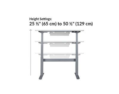 The base of the Electric Standing Desk 48x30 White goes from 25.5 inches to 50.5 inches tall