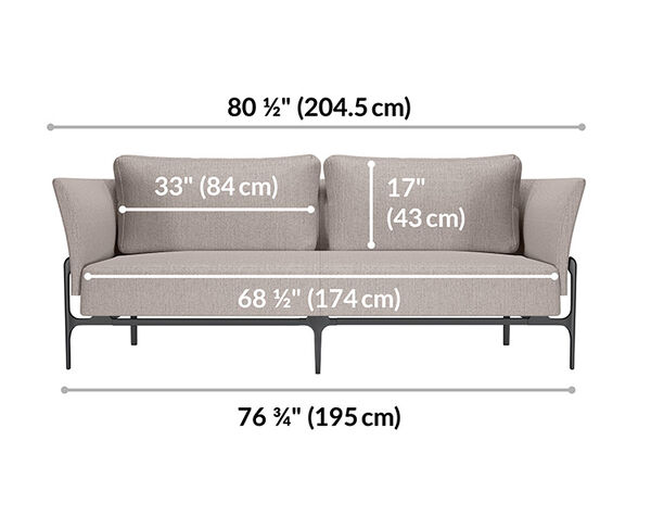 contemporary three seat sofa is eighty and a half inches long