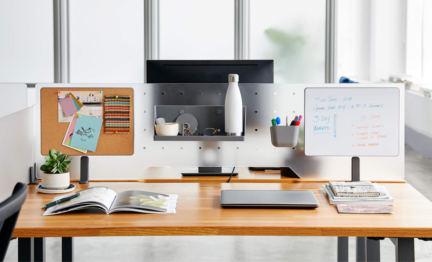 acrylic accessory panel with accessories attached mounted on 60 inch table