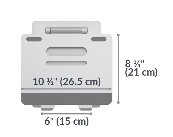 varidesk laptop stand is ten and a half inches wide