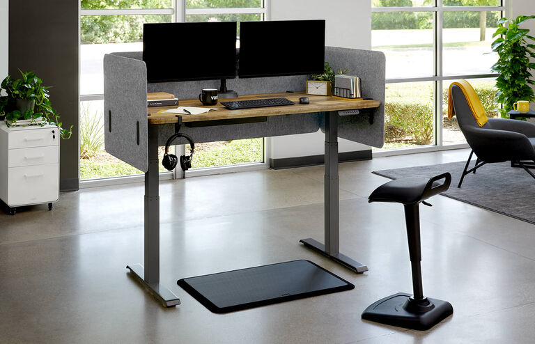 Vari Felt Panel 30 mounted on Electric Standing Desk with office accessories