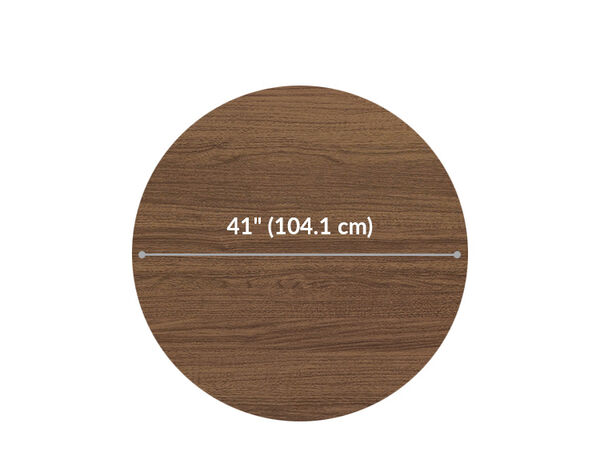 round table in walnut is forty one inches in diameter