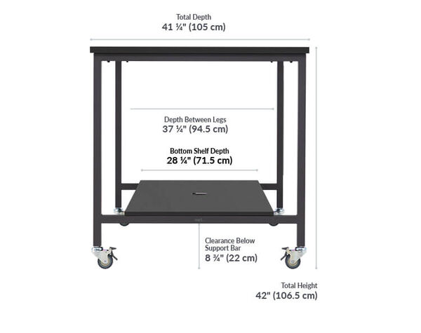 standing conference table has a total depth of forty one and one fourth inches