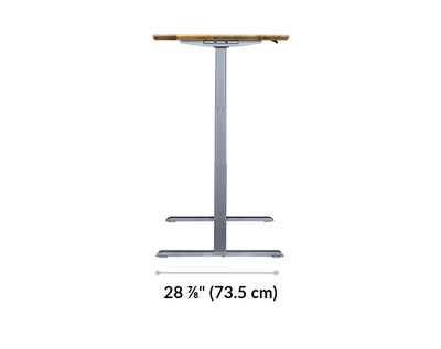 The base of the Electric Standing Desk 72x30 Reclaimed Wood with Silver Legs is 28.88 inches deep