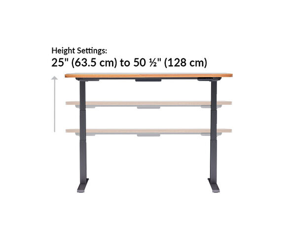 The height settings of the Electric Standing Desk 72x30 Butcher Block range from 25 inches to 50.5 inches tall