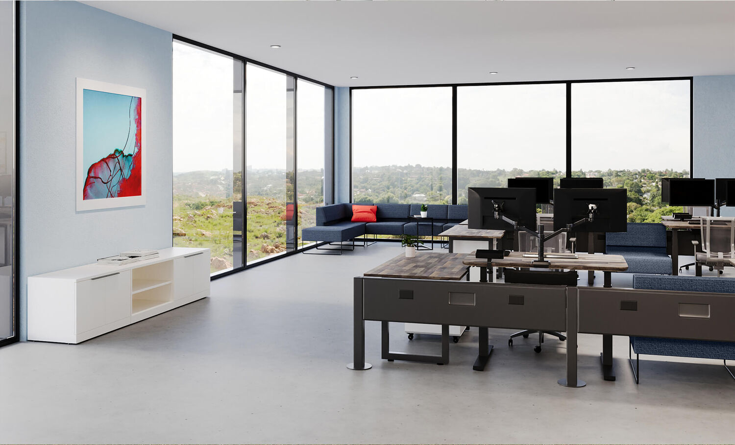 power beams in office setting