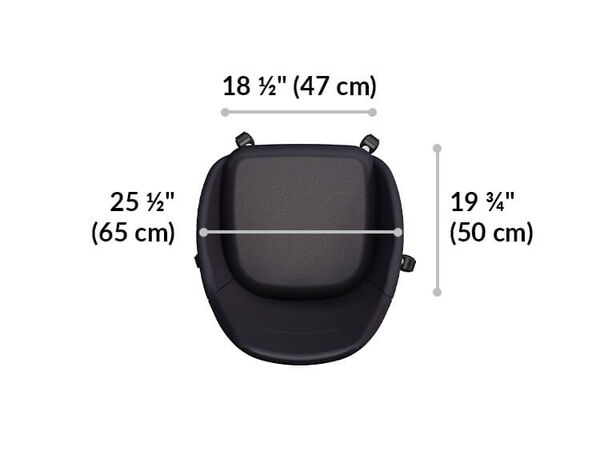 High Back Conference Chair seat is 18 and a half inches wide and 19 and three quarter inches deep.  Full chair width is 25 and a half inches. 