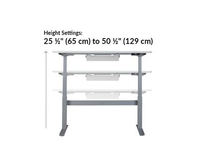 The base of the Electric Standing Desk 60x30 White goes from 25.5 inches to 50.5 inches tall