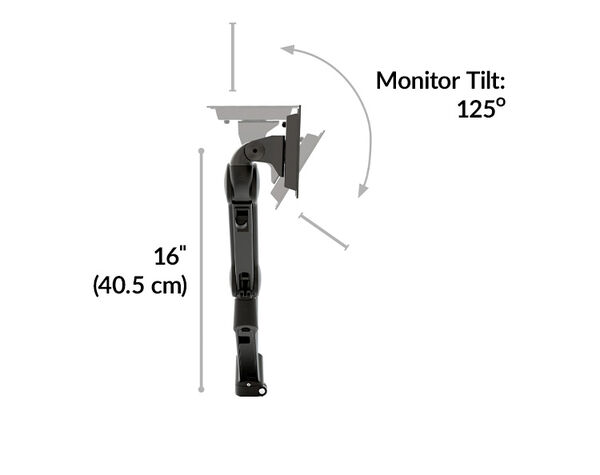 arm extends sixteen inches and monitor tilt one hundred twenty five degrees