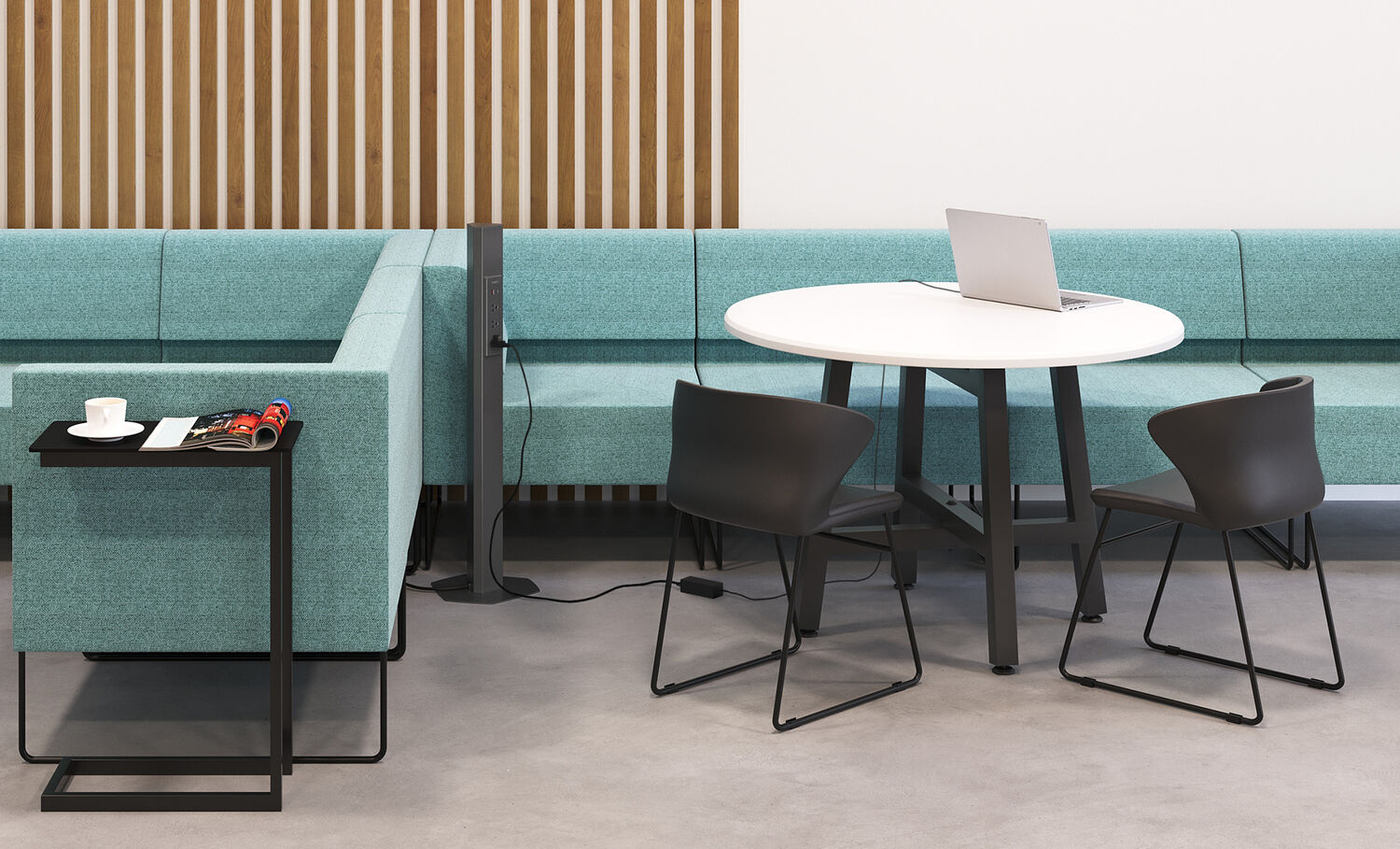 vari charging station being used in an open and communal workspace