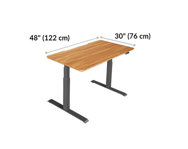 Electric standing desk is 48 inches wide and 30 inches long
