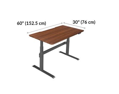 Electric Standing Desk 60x30 Darkwood is 60 inches wide and 30 inches deep