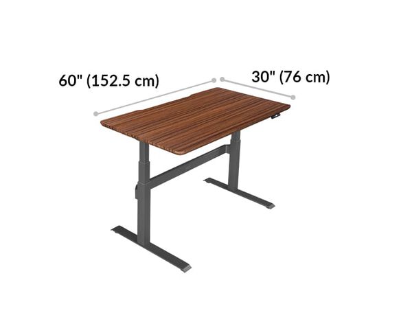 Electric Standing Desk 60x30 Darkwood is 60 inches wide and 30 inches deep