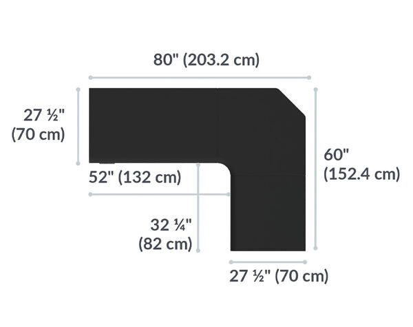 L-Shape Electric Standing Desk 72x30 Black is 80 inches wide and 60 inches deep
