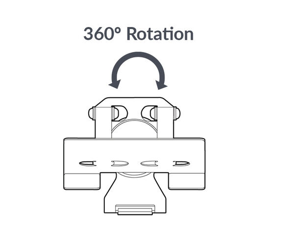 tech track tablet stand has a base that is three hundred and sixty degree rotation