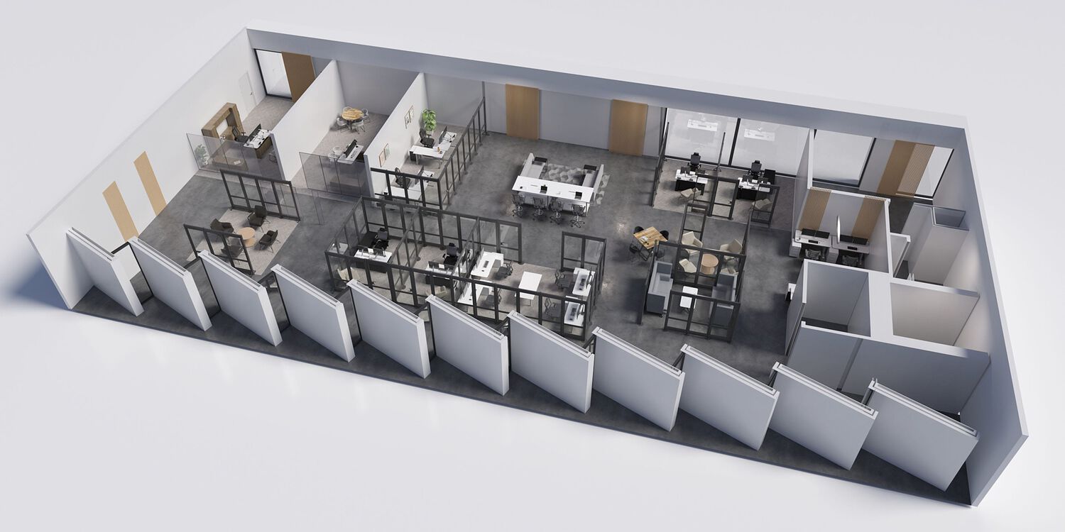 overhead view of an open office space