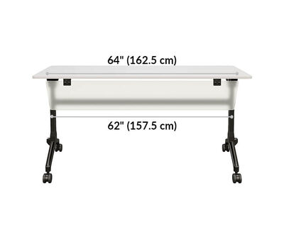 flip top training table modesty panel base is 62 inches wide and top is 64 inches wide
