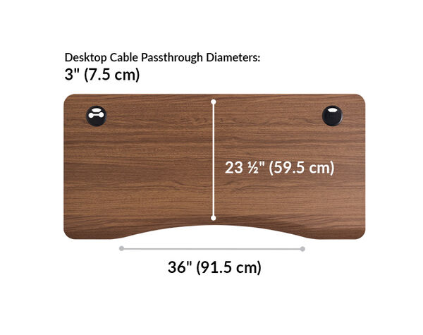 The surface of the Ergo Electric Standing Desk 54x26 in walnut finish is 23.5 inches deep