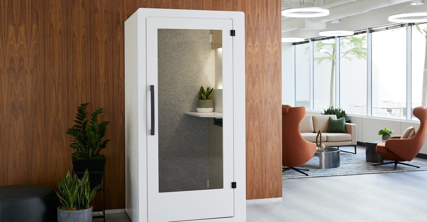 vari privacy booth in office setting with door closed
