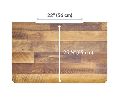 The L-Shape Electric Standing Desk reclaimed wood is 25 to 50 and a half inches high