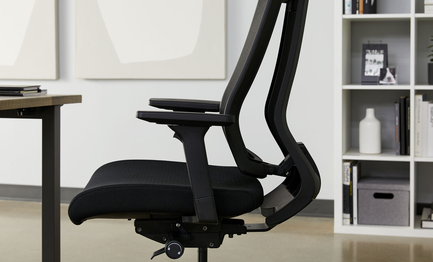 Close up of a Task Chair in an office showing ergonomic design
