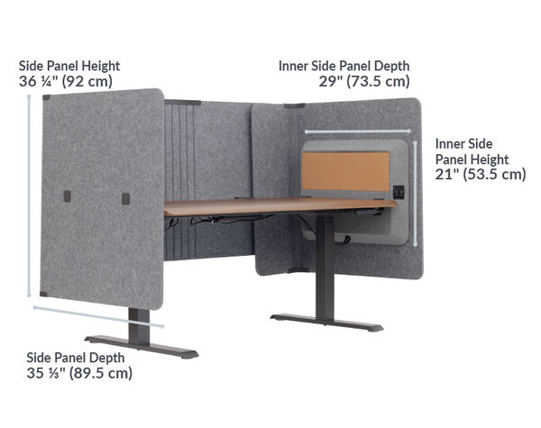 When not retracted open the VariFocus™ Canopy total height  from desk surface to top of  the closed canopy is 16 and a quarter inches tall