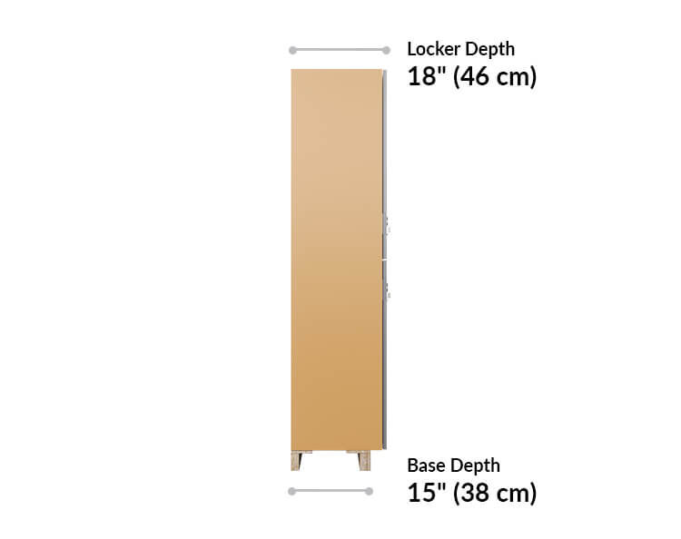 two tier locker and base is 18 inches deep