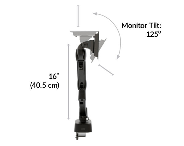 dual monitor mount total length of one arm is sixteen inches