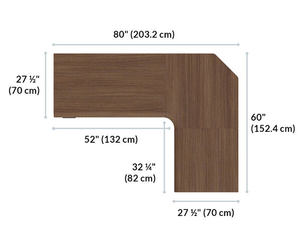 l shape electric standing desk is eight inches wide and sixty inches deep