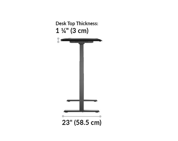 The base of the ergo electric Standing Desk 54x26 black slate is twenty three inches deep