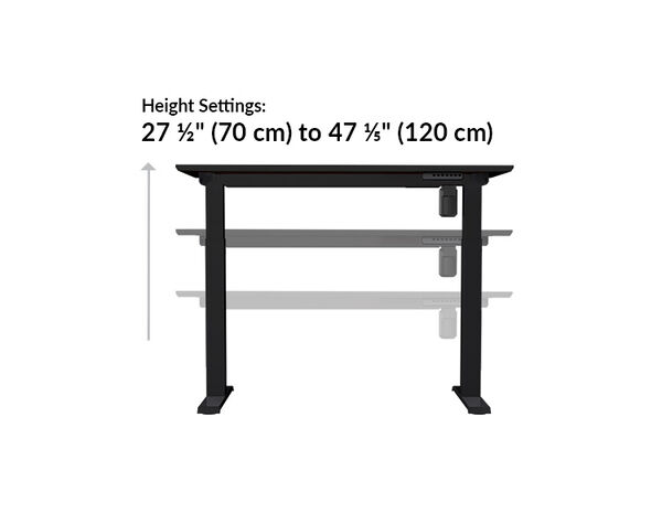 Essential Electric Standing Desk split top in black is 48x24 height ranges from 27 to 47 inches