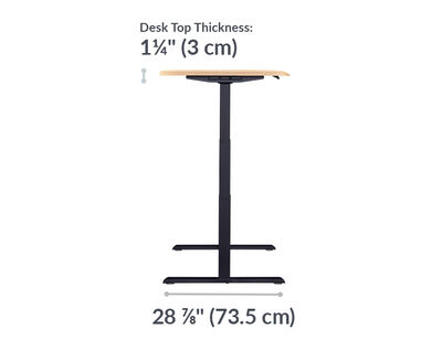 The base of the Electric Standing Desk with ComfortEdge™ 60x30 light wood with black legs is 28.88 inches deep