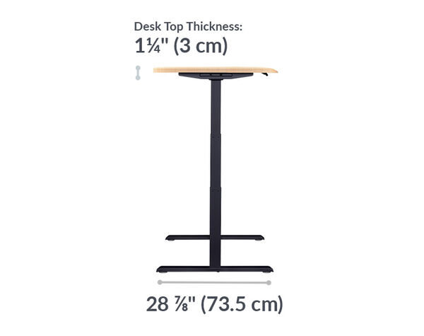 The base of the Electric Standing Desk with ComfortEdge™  60x30 light wood with black legs is 28.88 inches deep