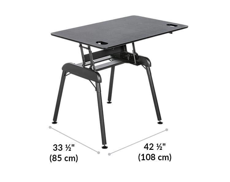 vari standing desk 48 by 32 is 33 and a half inches long and 42 and a half inches wide